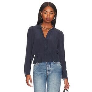 JOIE Navy Ruffle Collared Sheer Button Front Long Sleeves Blouse Top Size Small